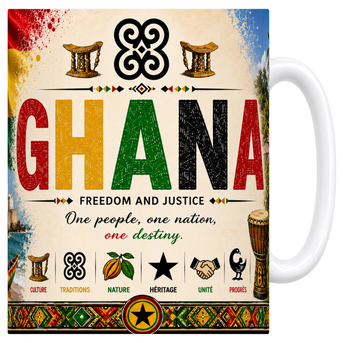 Mug blanc en céramique 330 ml, affiche souvenir du Ghana