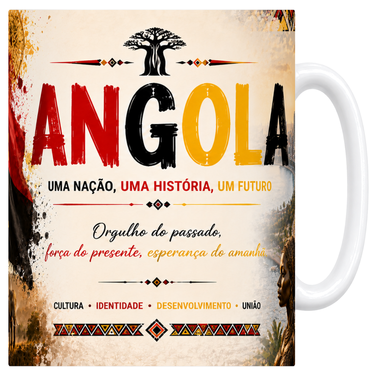 Mug blanc en céramique 330 ml, affiche souvenir de l'Angola