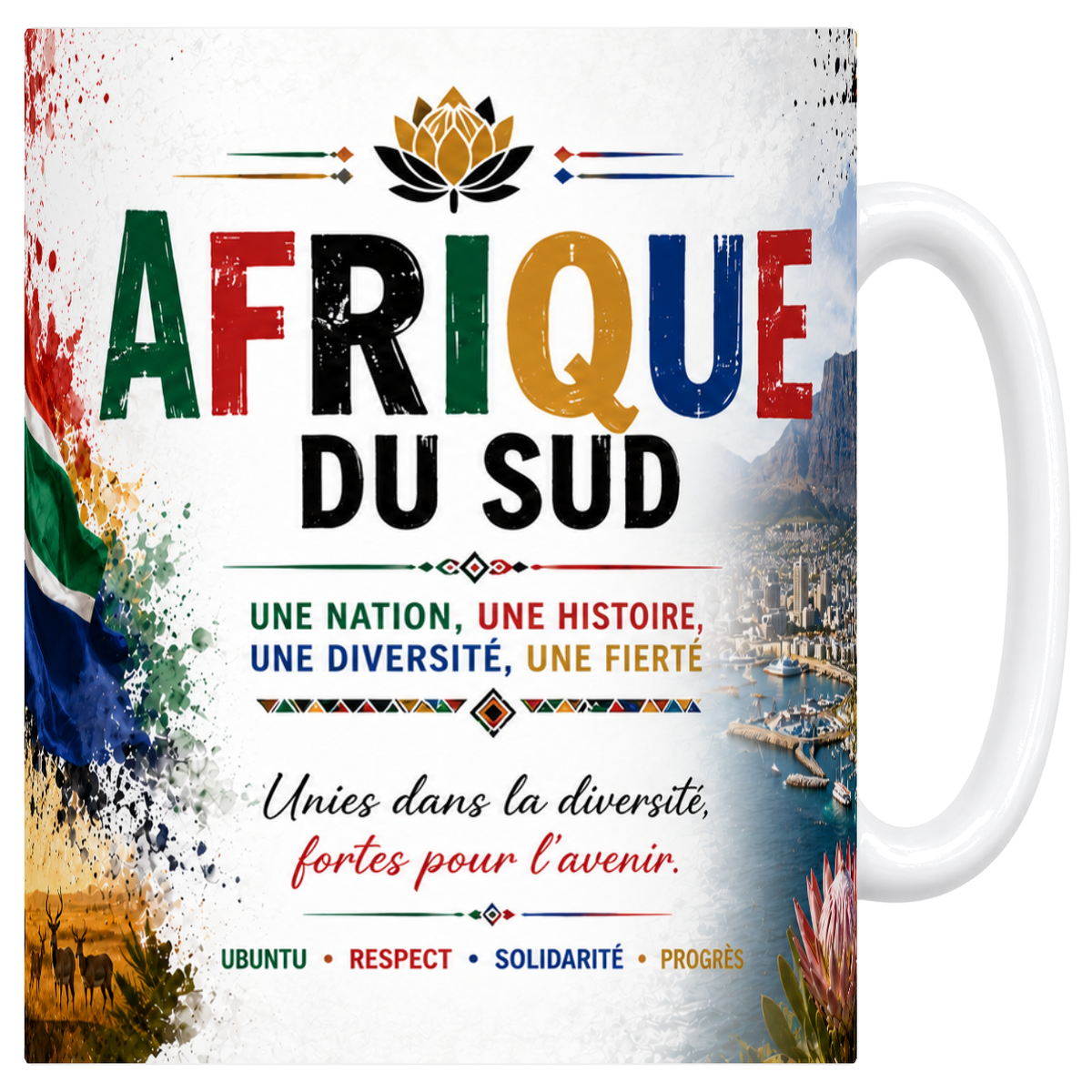 Mug blanc en céramique 330 ml, affiche souvenir de l'Afrique du Sud