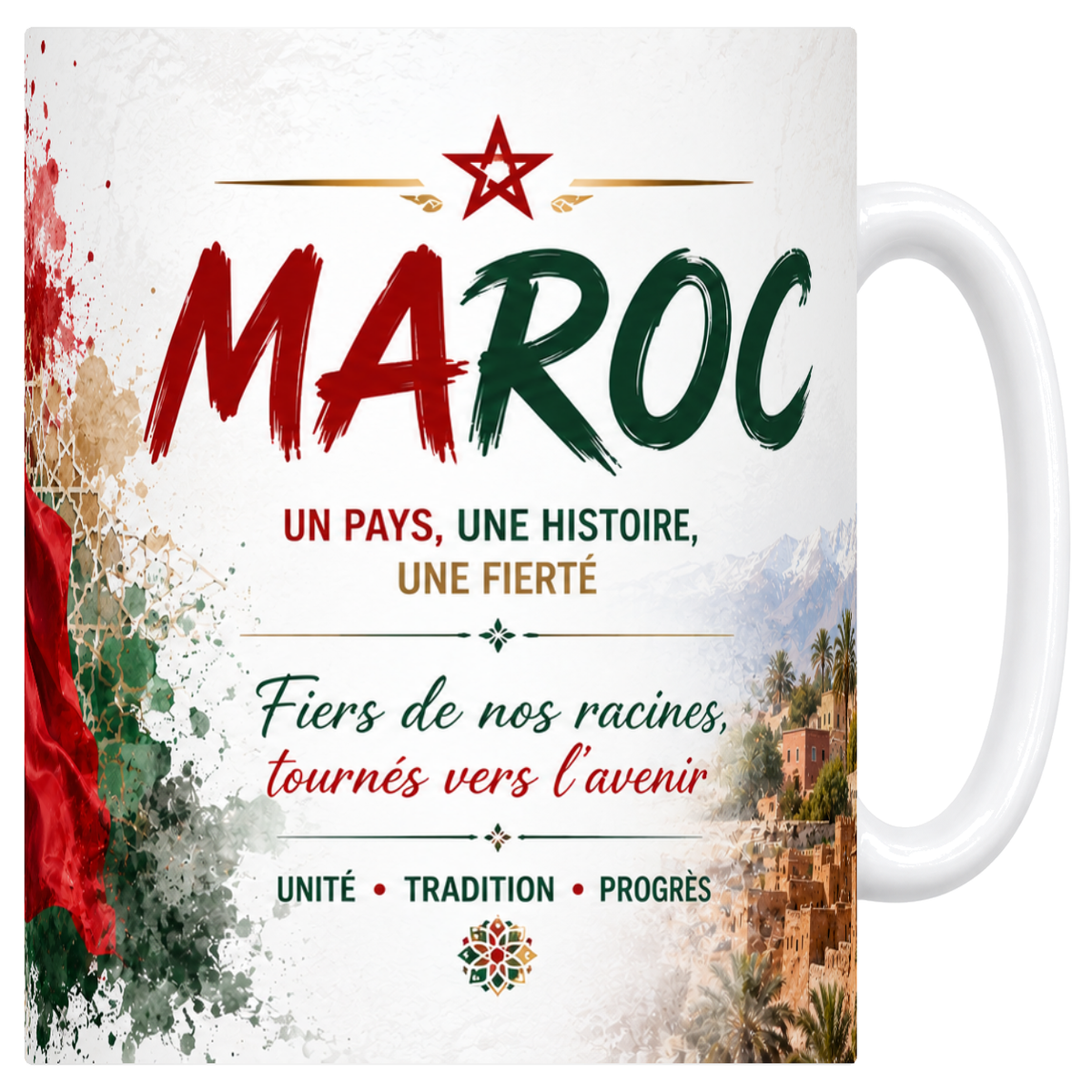 Mug blanc en céramique 330 ml, affiche souvenir du Maroc