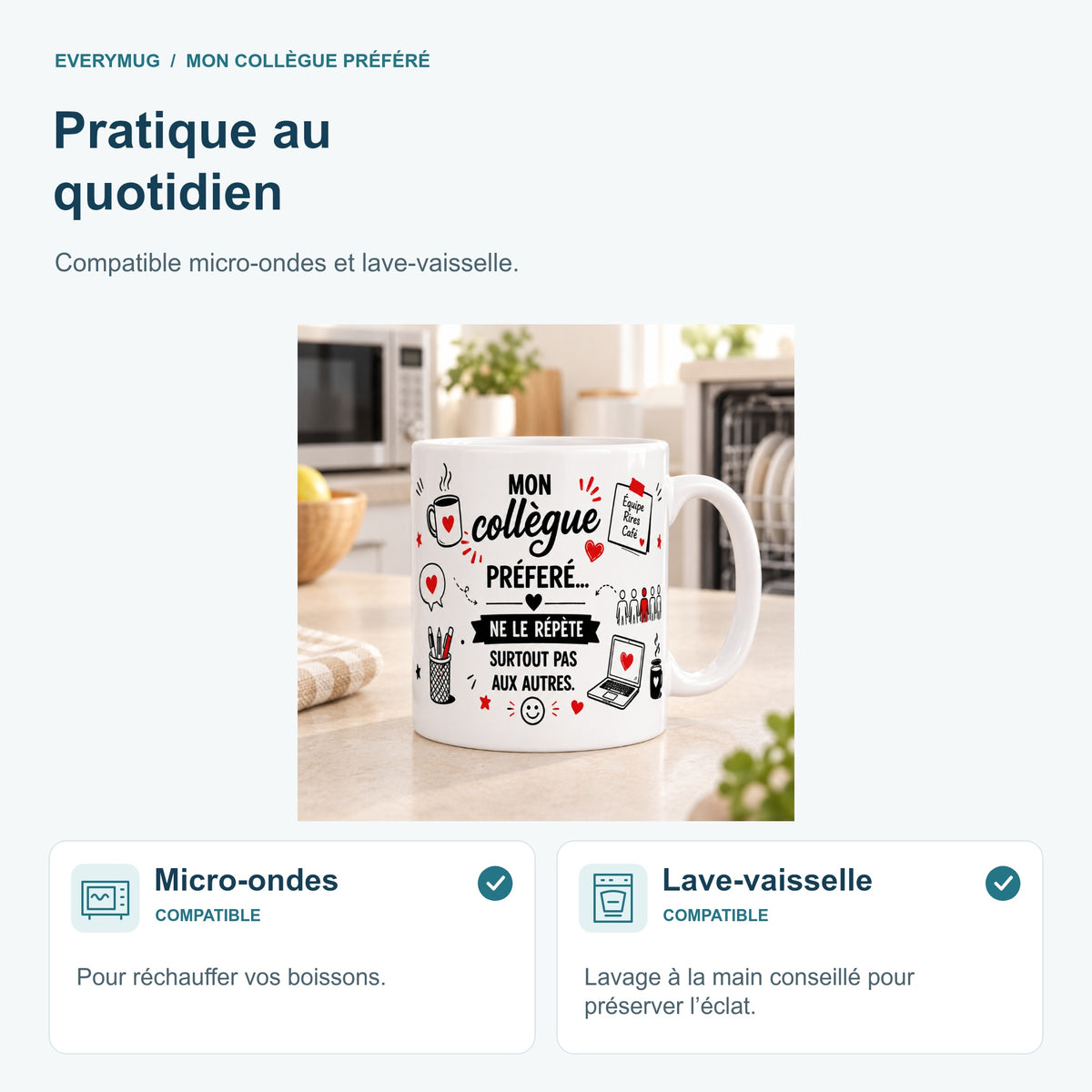 Mug Mon Collègue Préféré compatible micro-ondes et lave-vaisselle, dans une cuisine