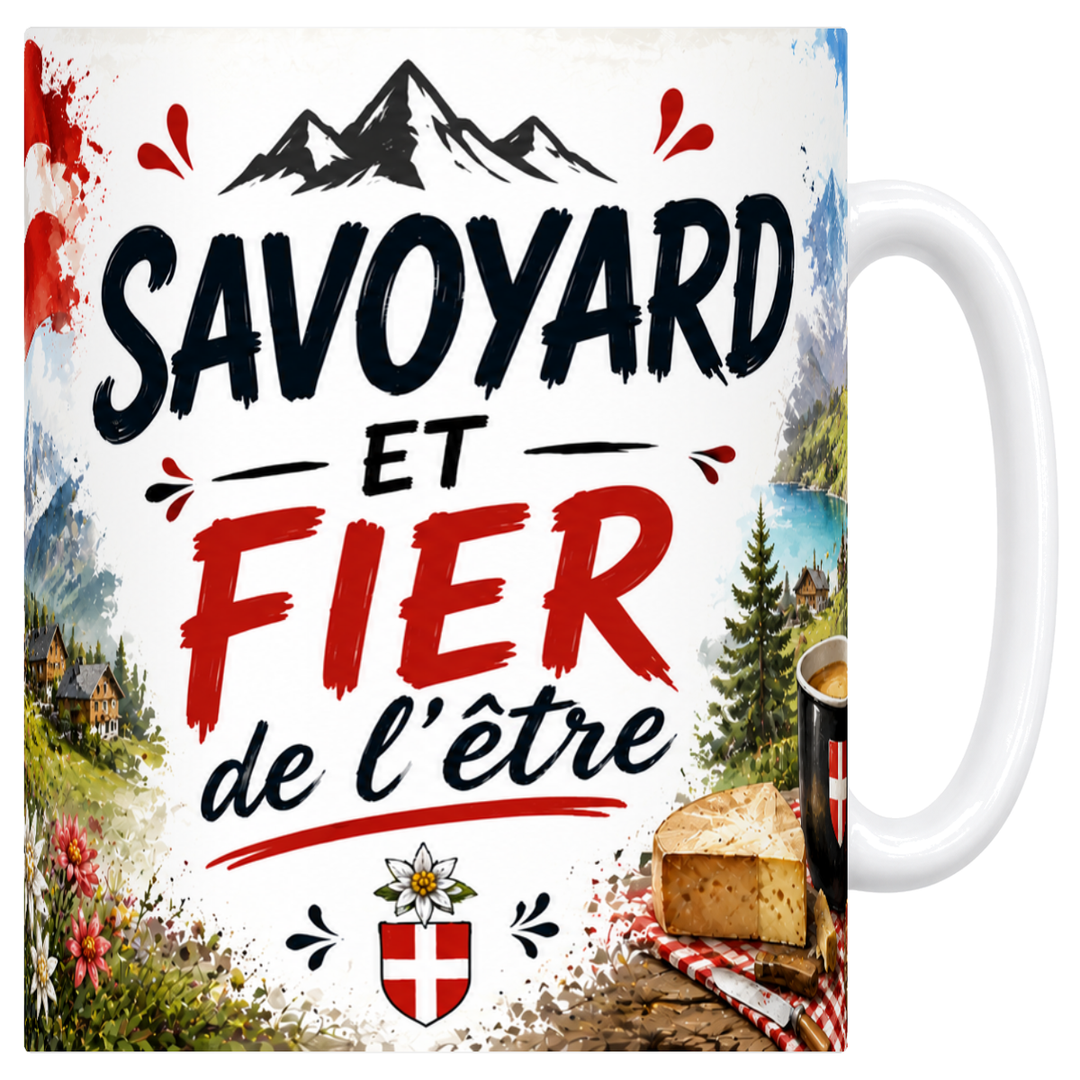 Mug blanc en ceramique 330 ml illustre sur le theme de la Savoie