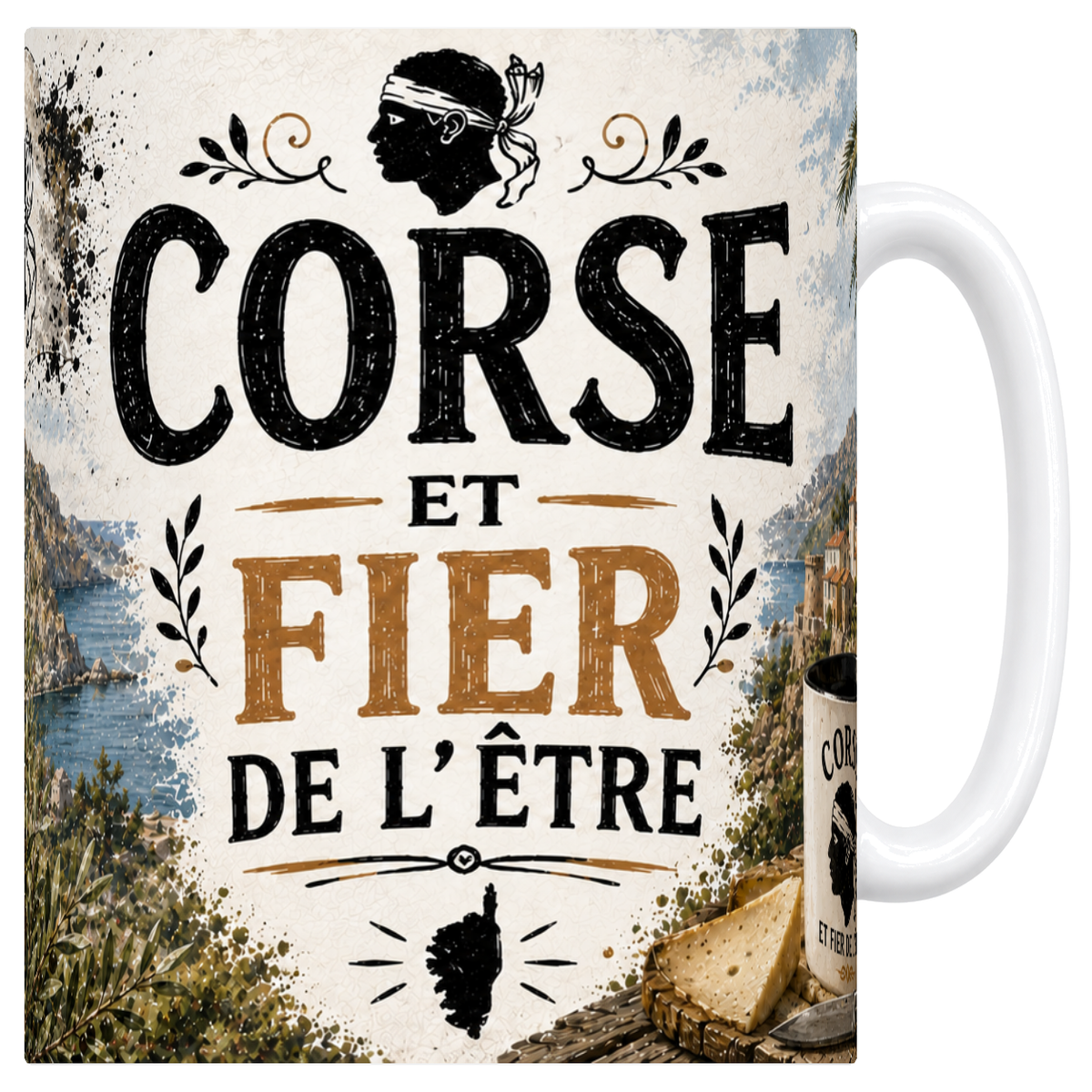 Mug blanc en céramique 330 ml, affiche « Corse et fier de l'être »