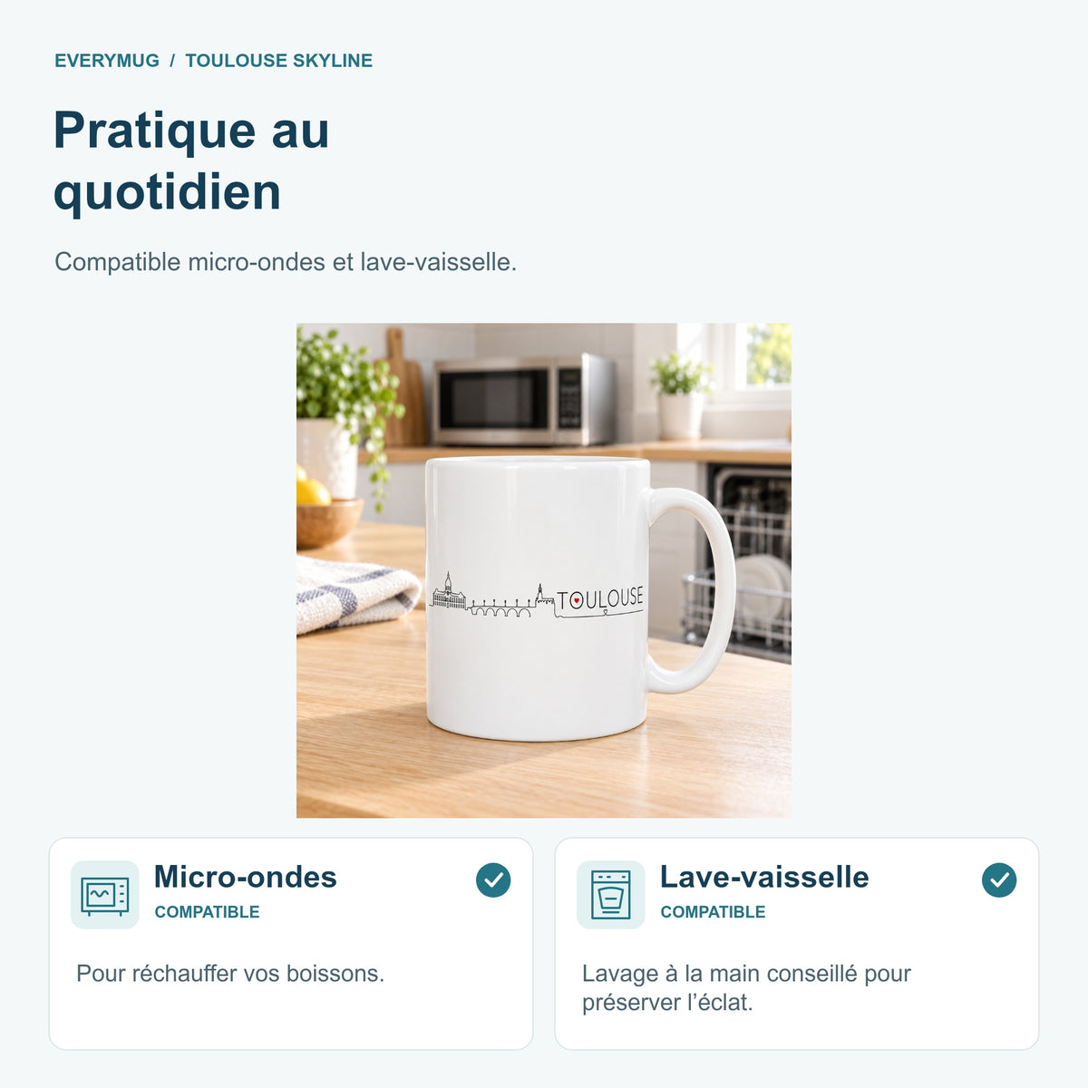 Mug Toulouse Skyline compatible micro-ondes et lave-vaisselle, dans une cuisine