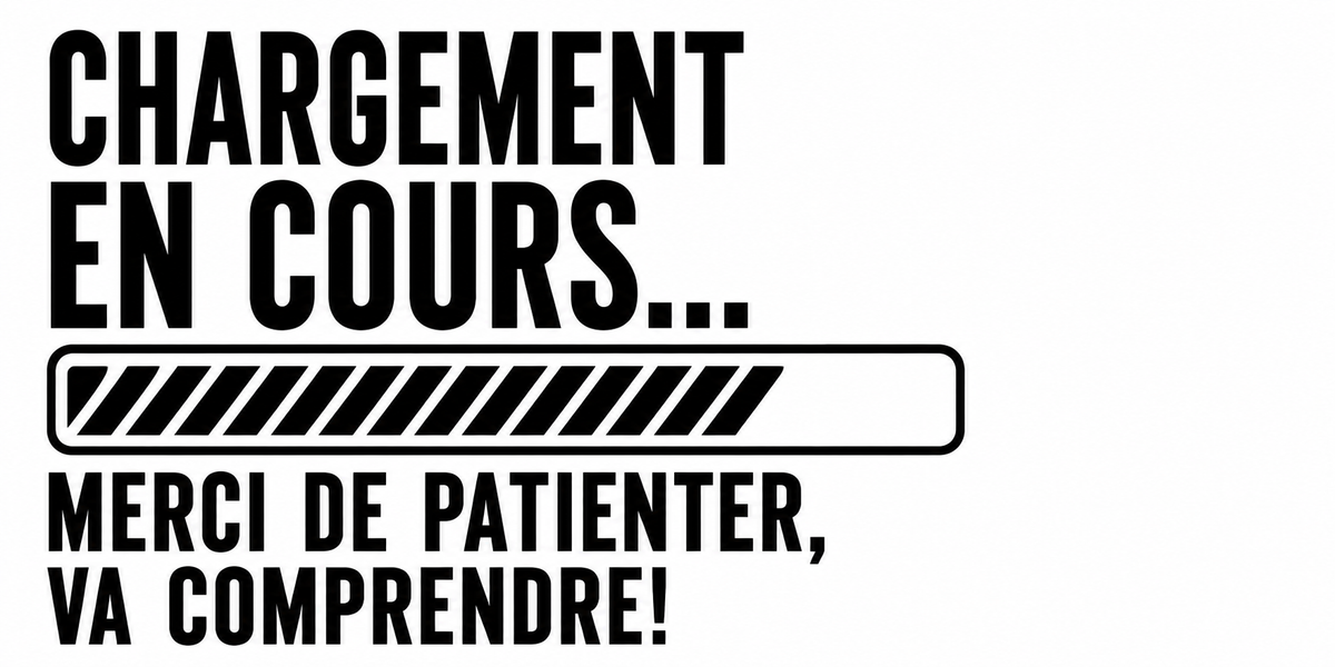 Visuel « Chargement en cours… merci de patienter, va comprendre ! » : barre de chargement noire