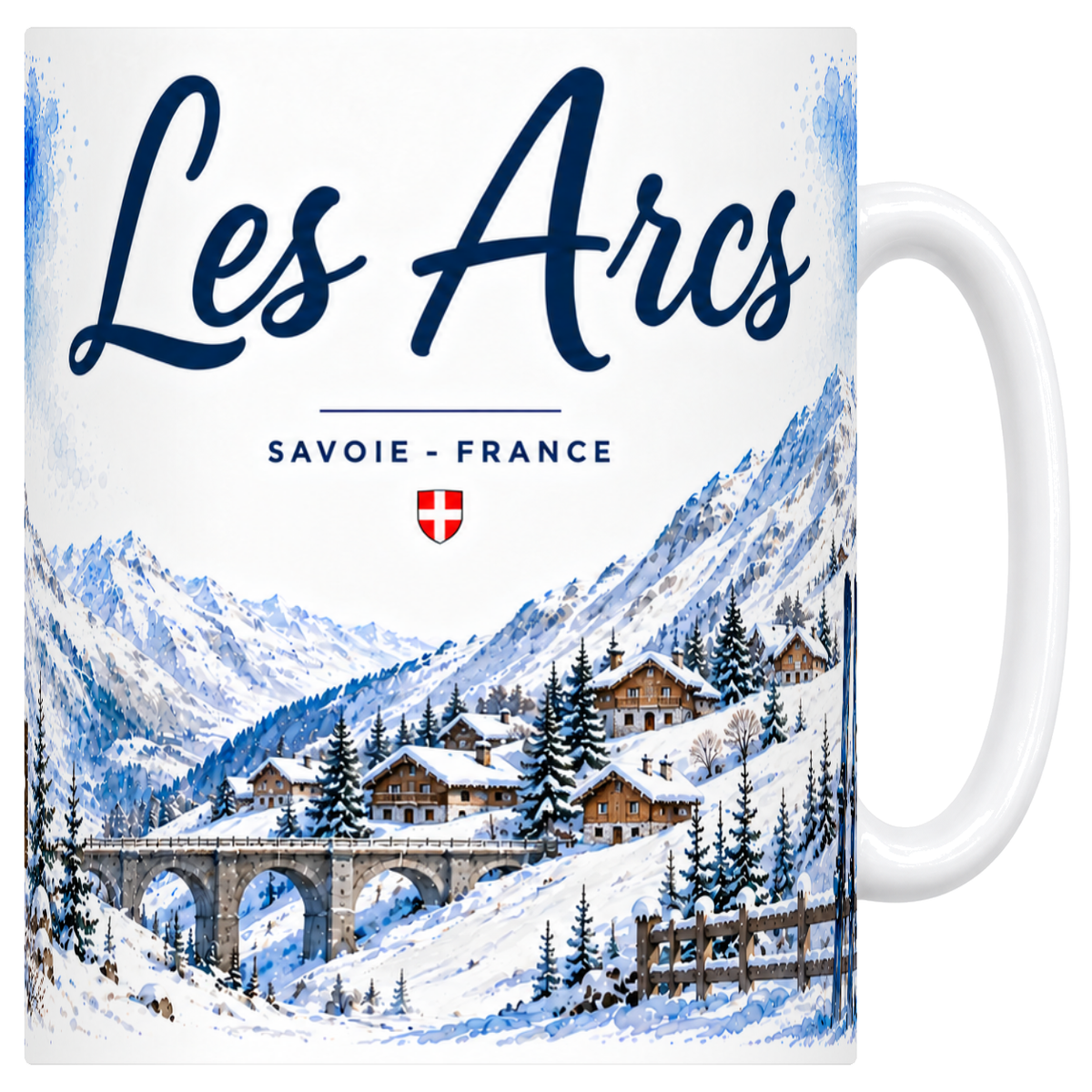 Mug blanc en ceramique 330 ml illustre d'une aquarelle des Arcs