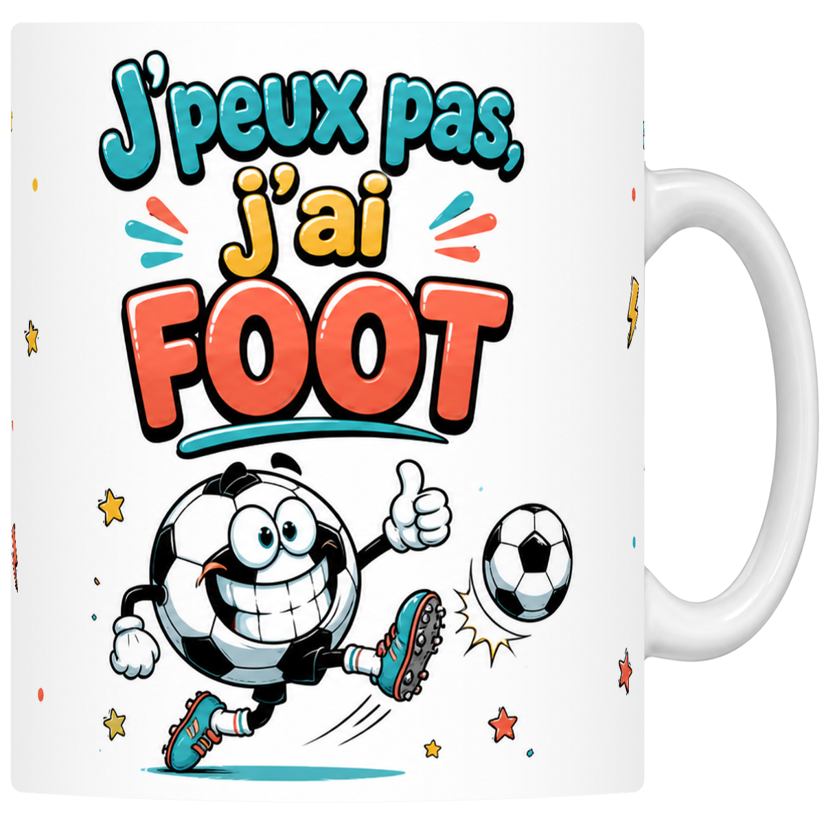 Mug céramique 330 ml « J'peux pas j'ai foot » : ballon de foot mascotte à crampons