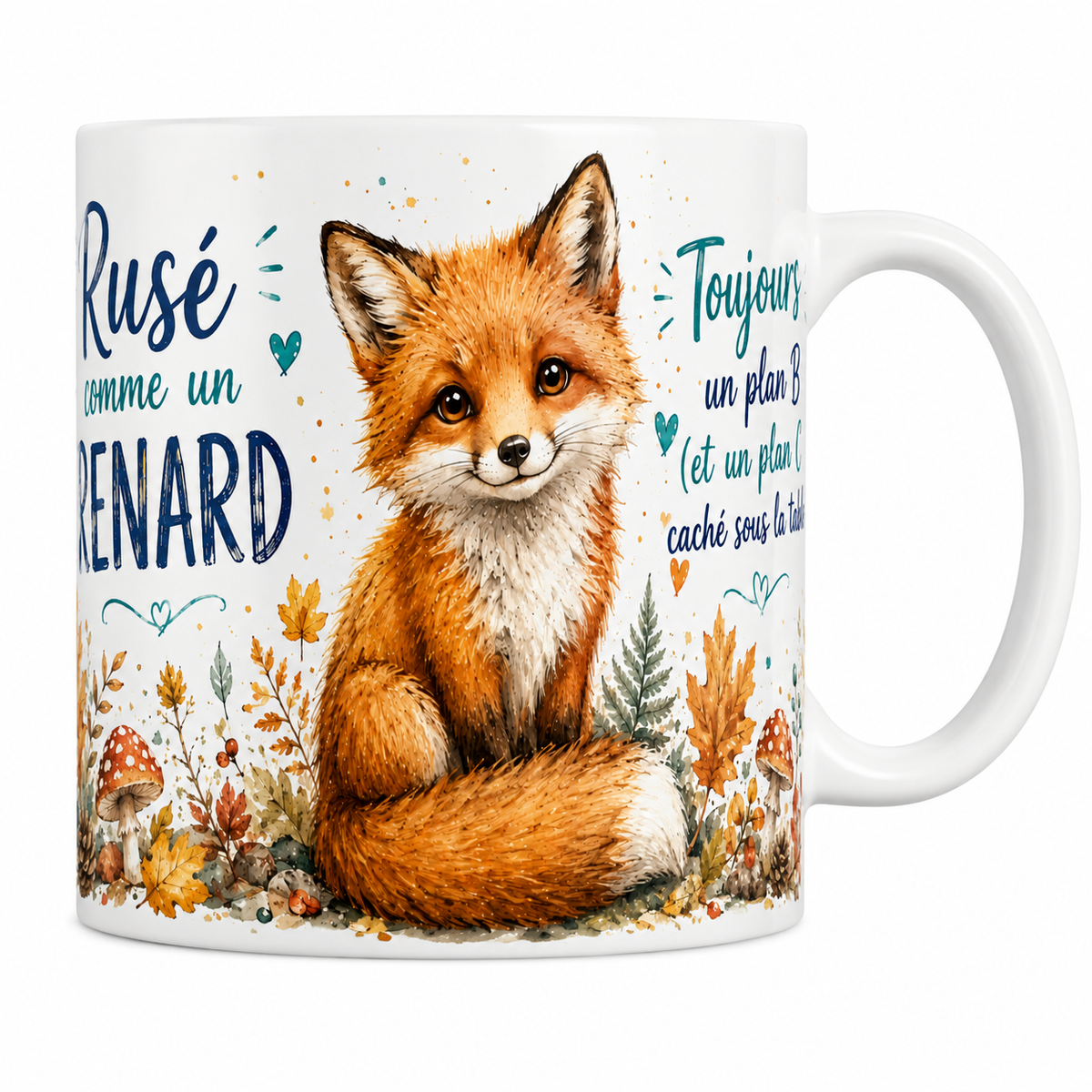 Mug céramique 330 ml « Rusé comme un renard » : renard roux et feuilles d'automne