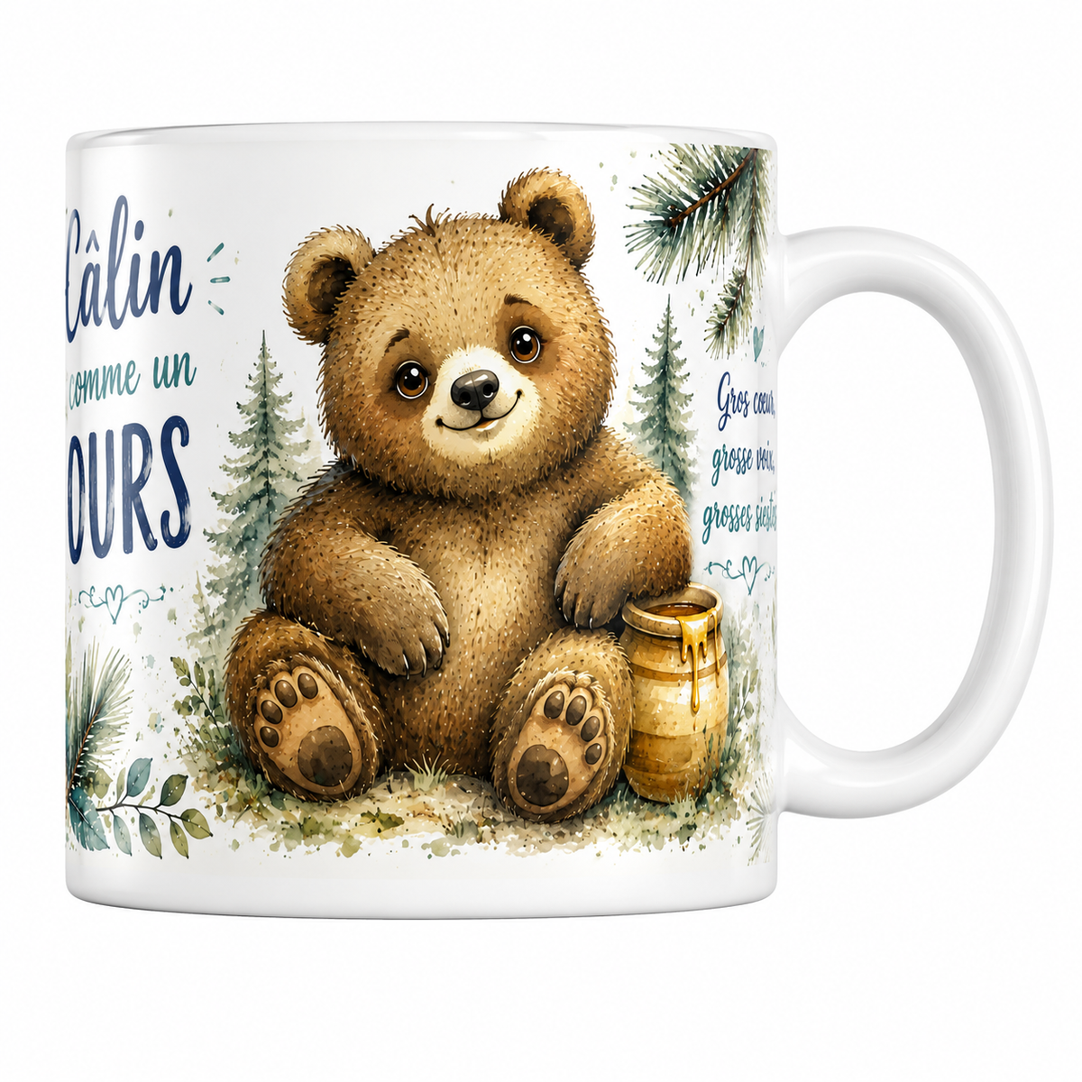 Mug céramique 330 ml « Câlin comme un ours » : ourson brun et son pot de miel