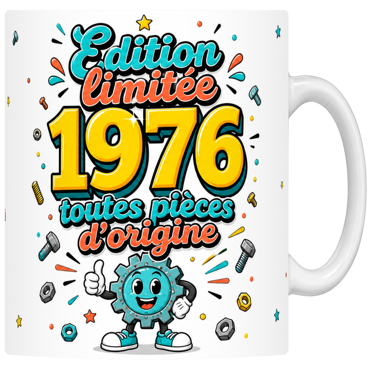 Mug céramique 330 ml Édition Limitée 1976 : « toutes pièces d'origine », mascotte engrenage