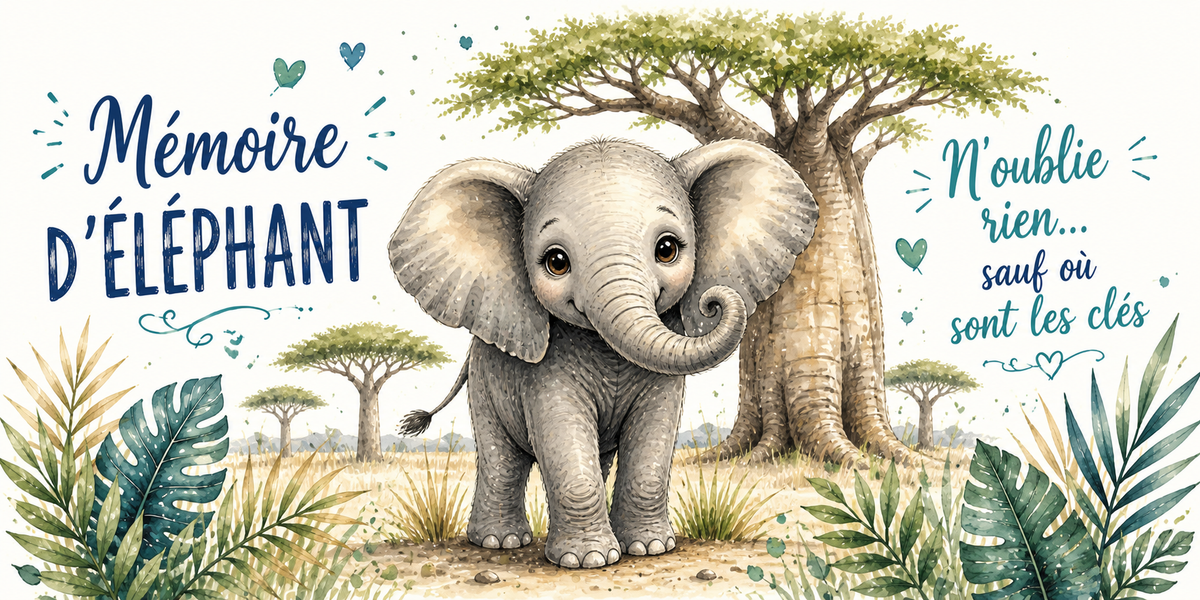 Visuel « Mémoire d'éléphant, n'oublie rien sauf où sont les clés »