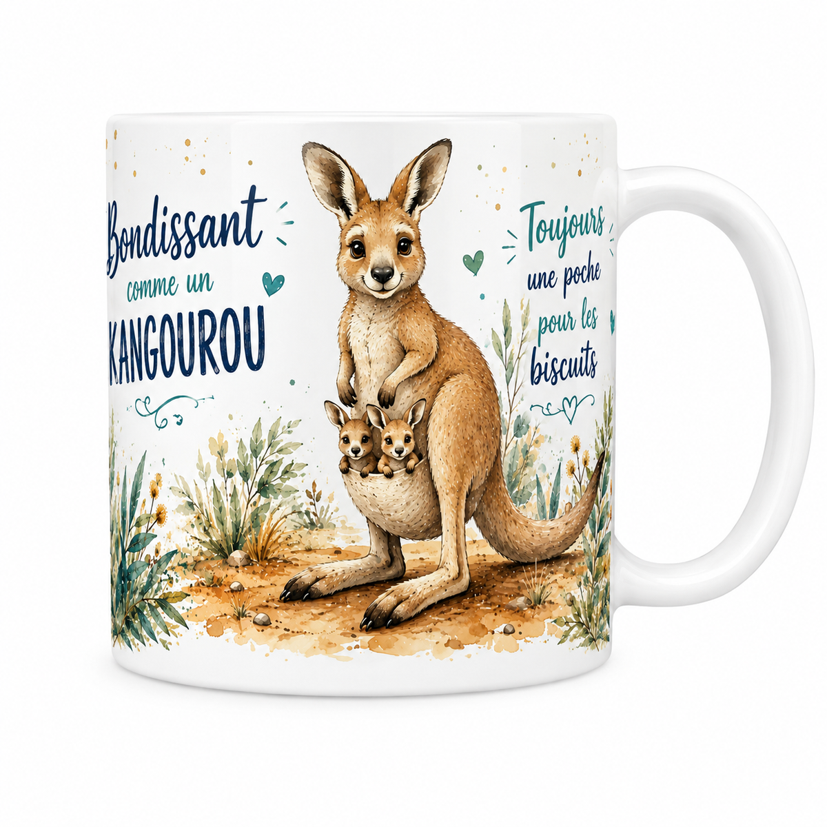 Mug céramique 330 ml « Bondissant comme un kangourou » : kangourou et ses petits