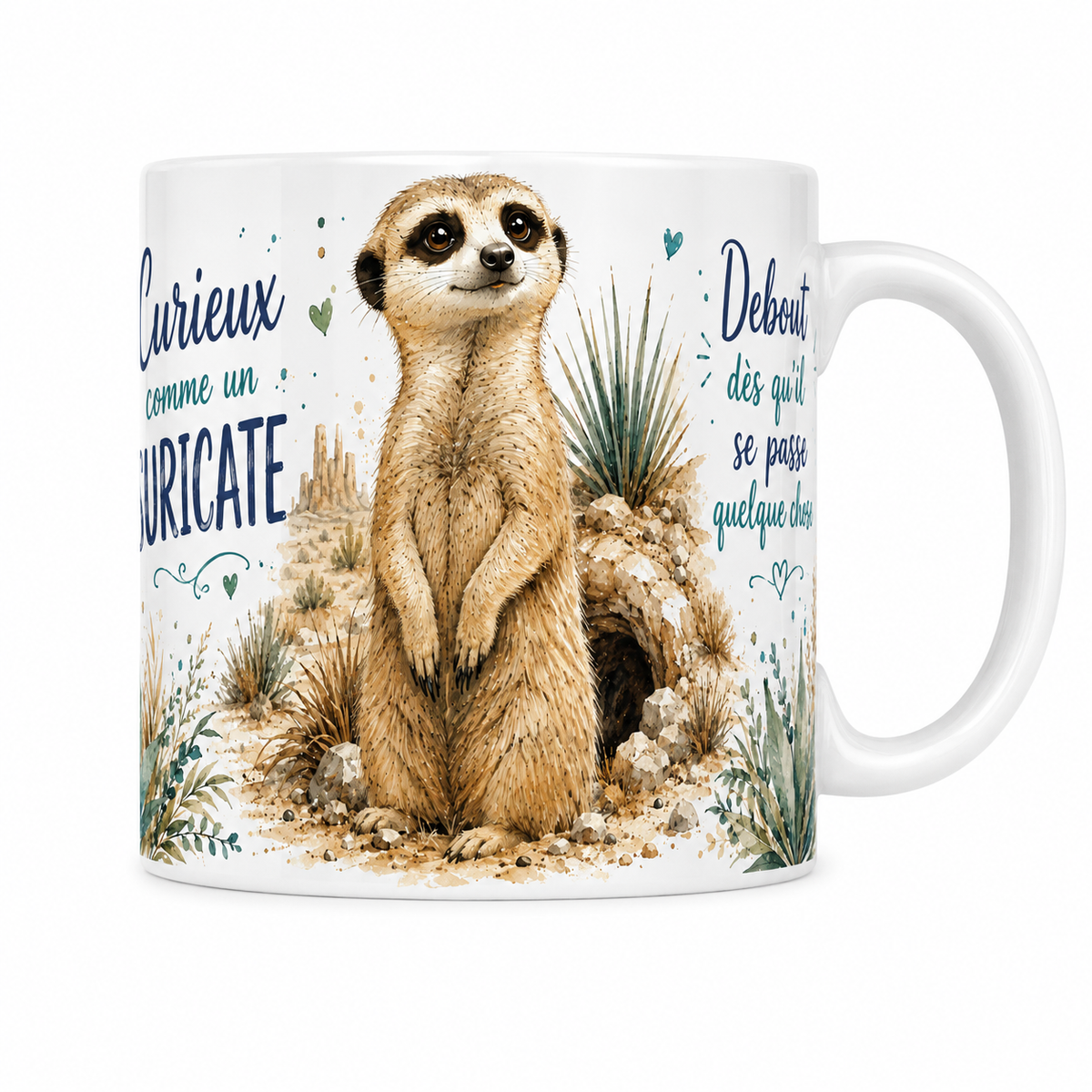 Mug céramique 330 ml « Curieux comme un suricate » : suricate en sentinelle