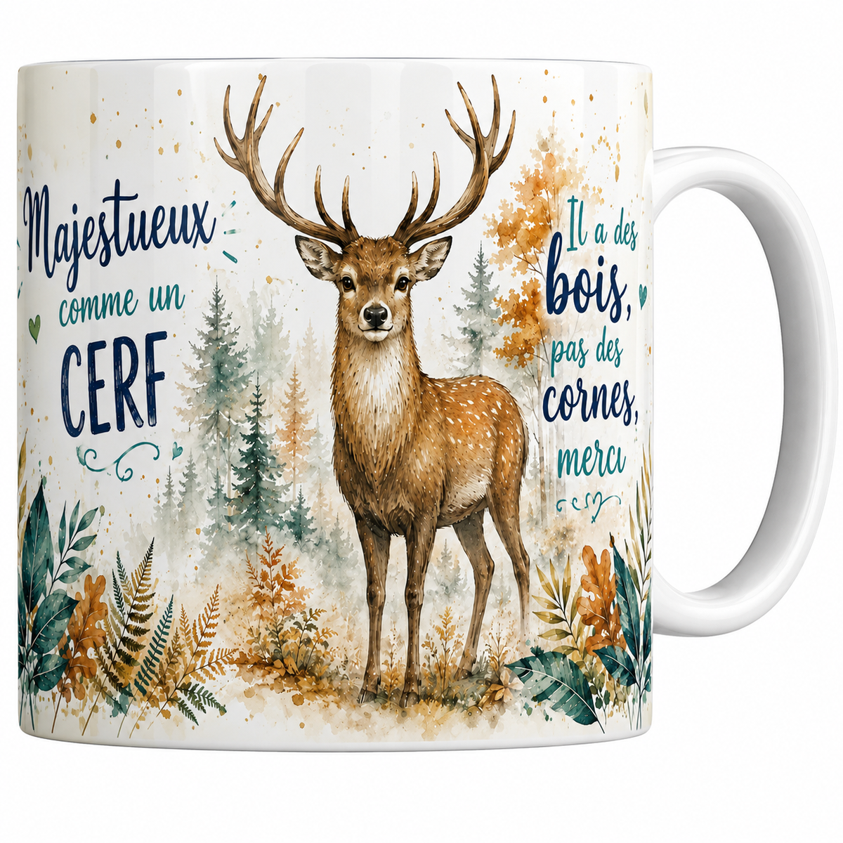 Mug céramique 330 ml « Majestueux comme un cerf » : cerf et forêt d'automne