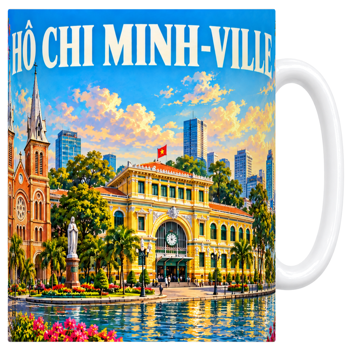 Mug blanc en céramique 330 ml illustré d'un panorama de Hô Chi Minh-Ville