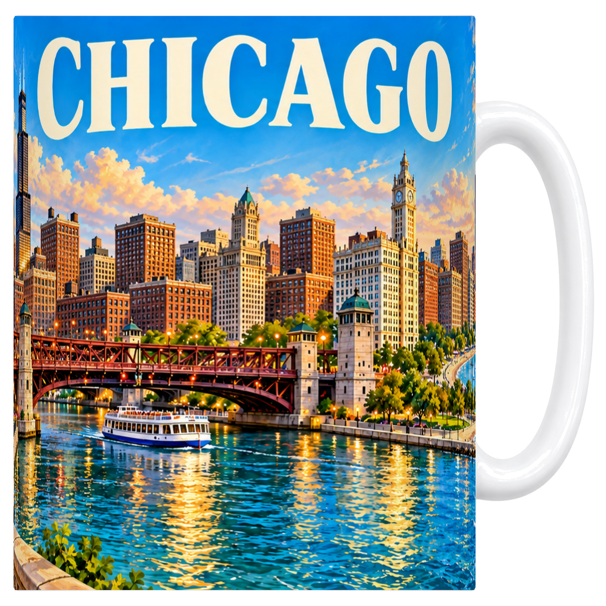 Mug blanc en ceramique 330 ml illustre d'une affiche de Chicago