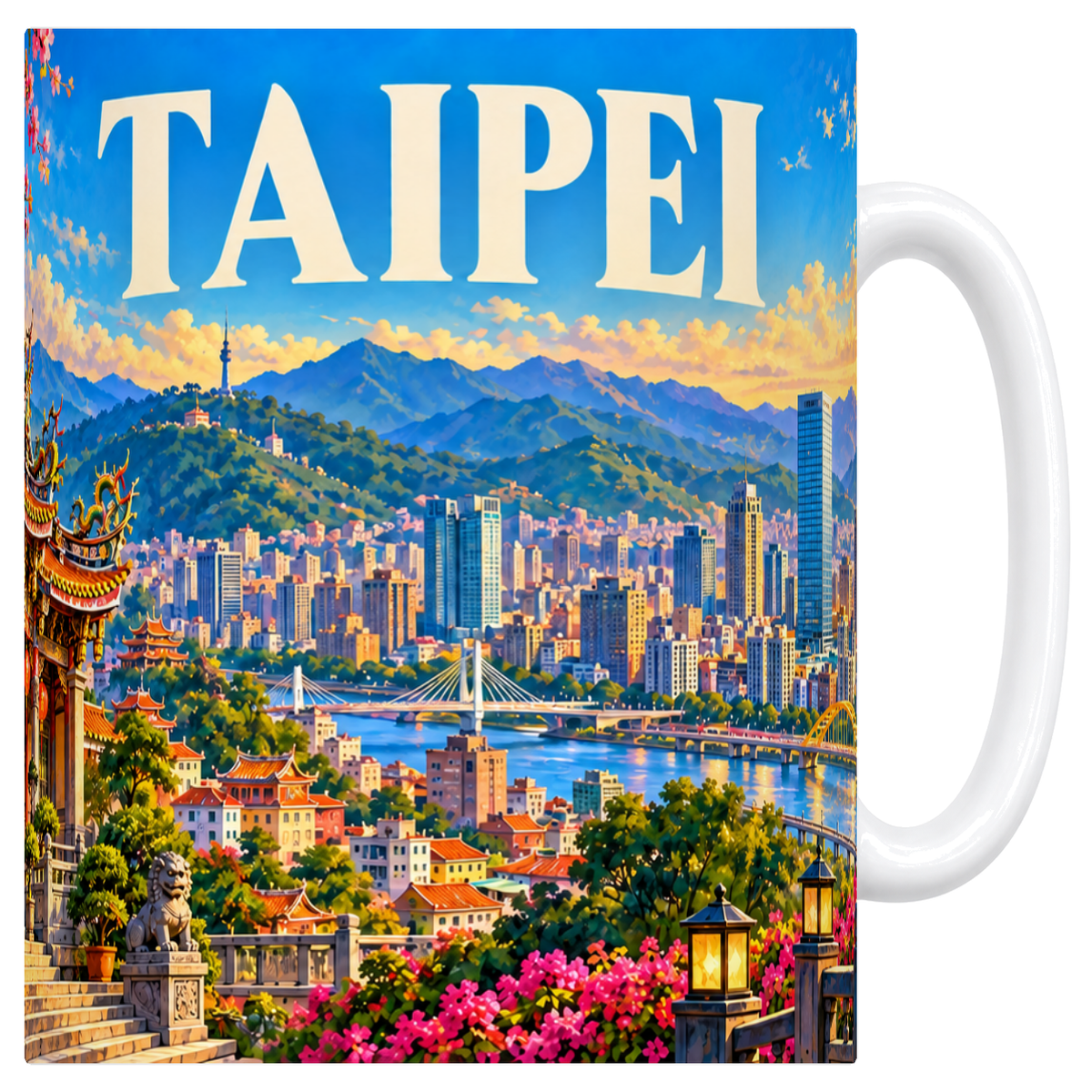 Mug blanc en céramique 330 ml illustré d'une affiche de Taipei