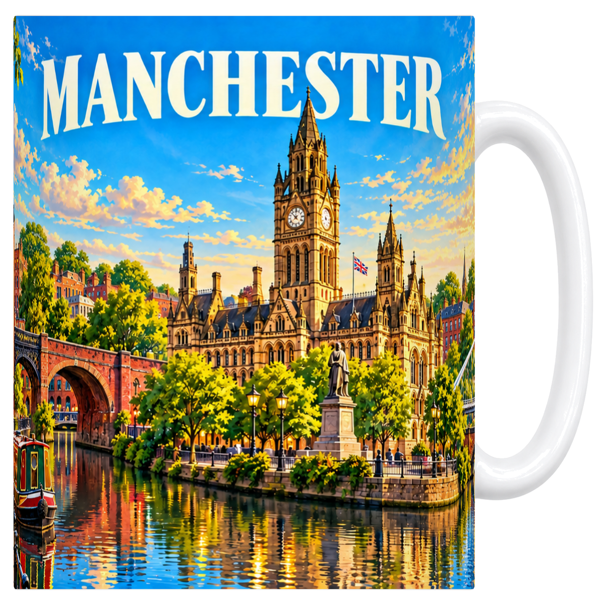 Mug blanc en ceramique 330 ml illustre d'une affiche de Manchester