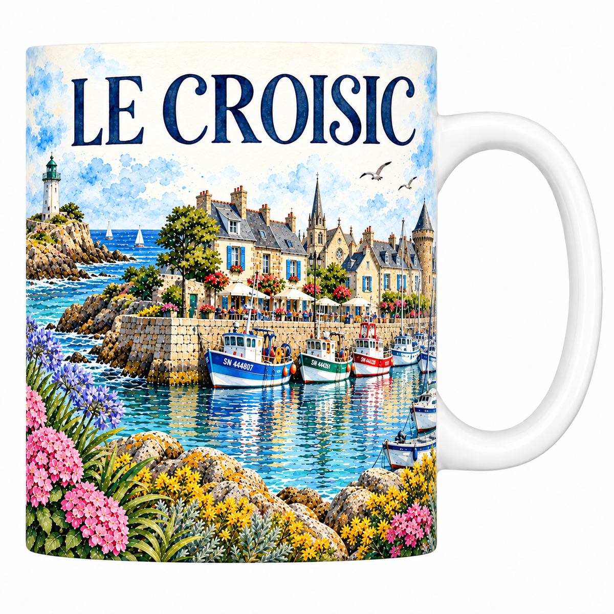 Mug céramique 330 ml Le Croisic : le port et ses chalutiers en aquarelle