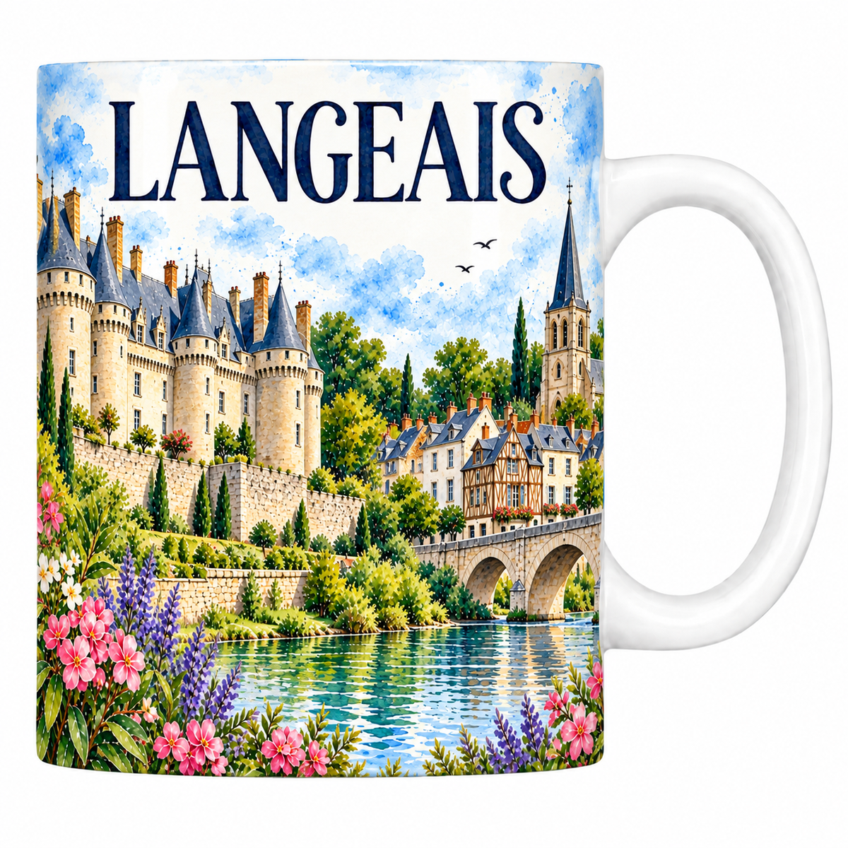 Mug céramique 330 ml Langeais : le château et la Loire en aquarelle