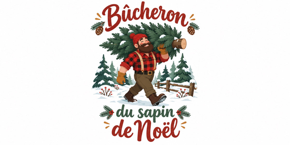 Visuel du mug « Bûcheron du sapin de Noël », illustration de Noël québécois
