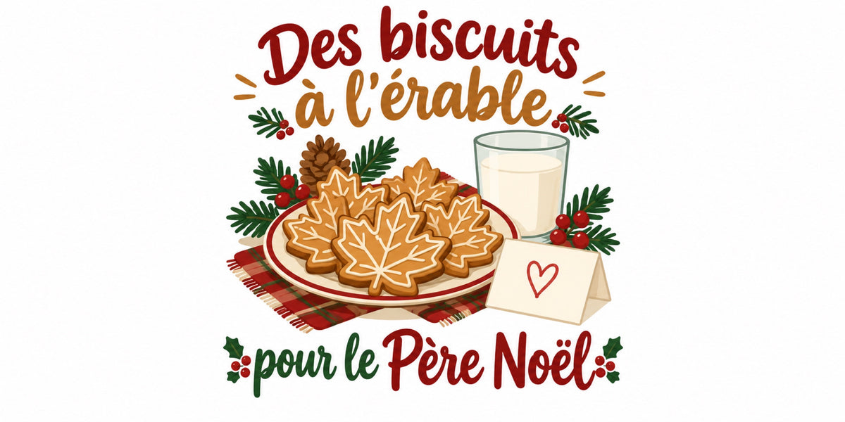 Visuel du mug « Des biscuits à l'érable pour le Père Noël », illustration de Noël québécois