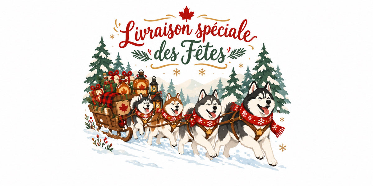 Visuel du mug « Livraison spéciale des Fêtes », illustration de Noël québécois