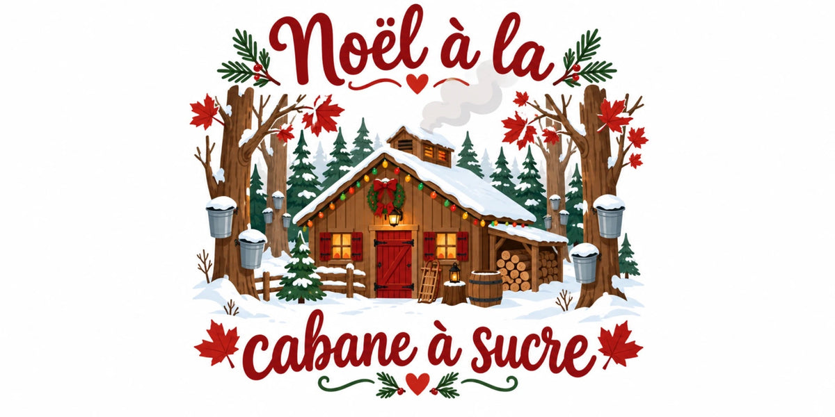 Visuel du mug « Noël à la cabane à sucre », illustration de Noël québécois