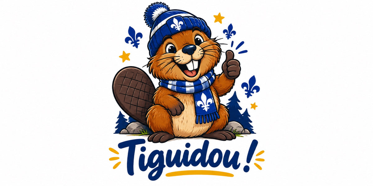 Visuel du mug « Tiguidou ! », expression québécoise illustrée