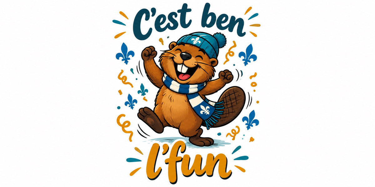 Visuel du mug « C'est ben l'fun », expression québécoise illustrée