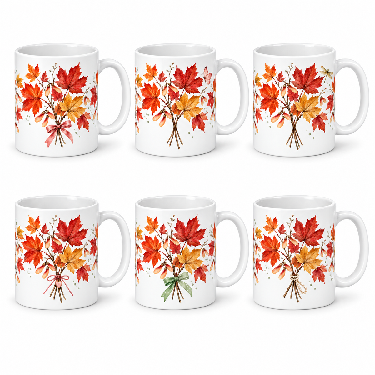 Lot de 6 mugs Érable aquarelle