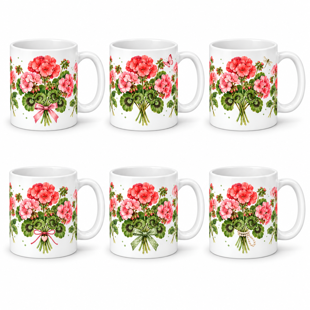 Lot de 6 mugs Géranium - les six mugs de la série