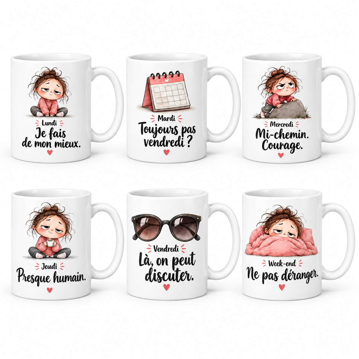 Lot de 6 mugs Jours de la Semaine