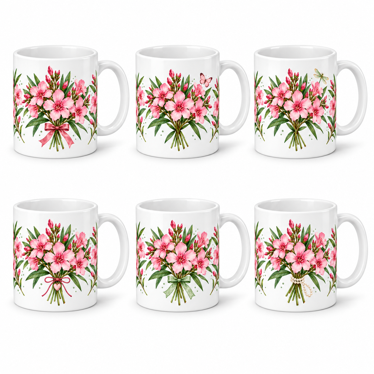 Lot de 6 mugs Laurier-Rose - les six mugs de la série