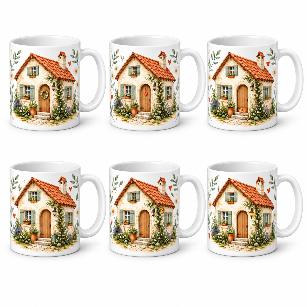 Lot de 6 mugs Maisonnette aquarelle