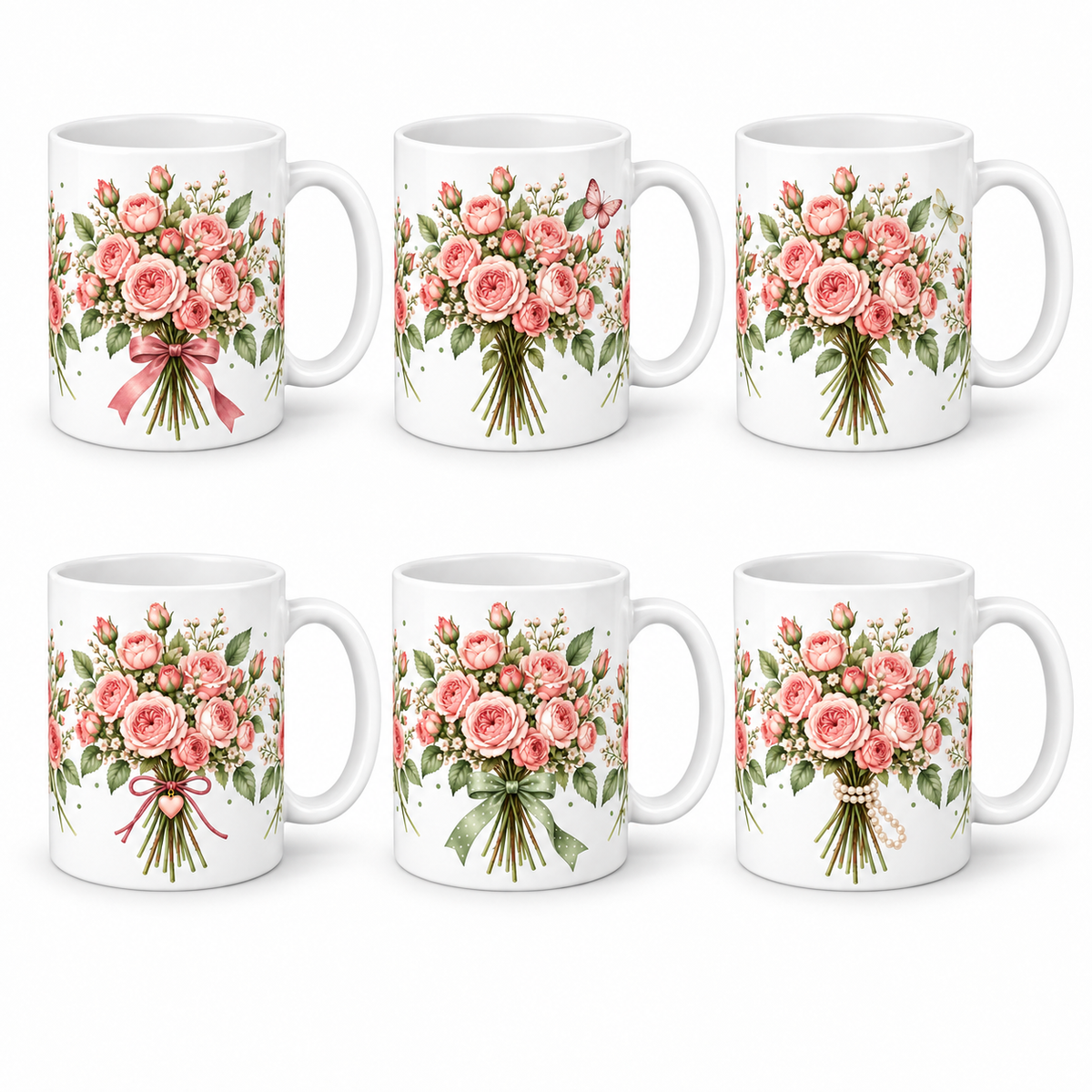 Lot de 6 mugs Mini-Roses - les six mugs de la série