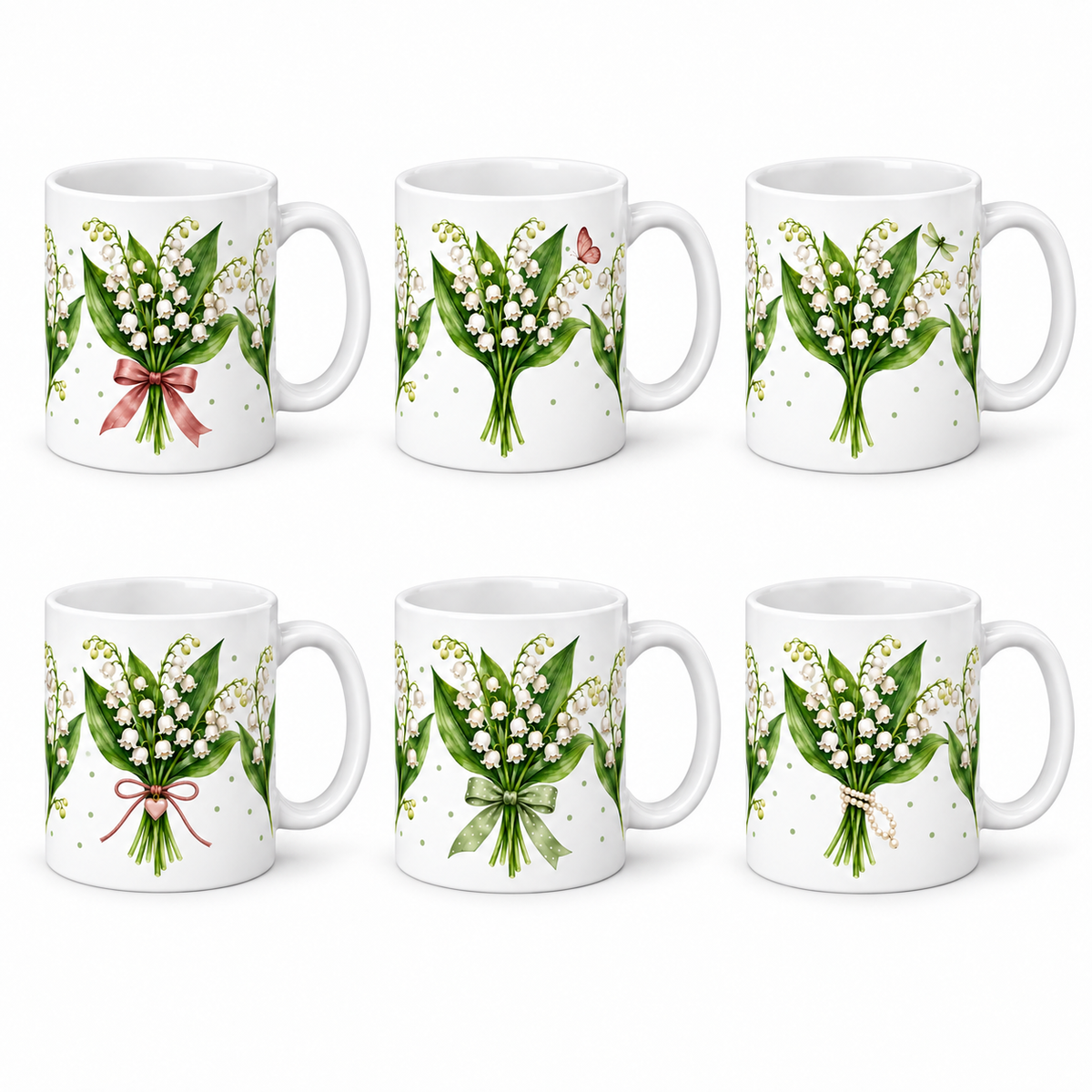 Lot de 6 mugs Muguet - les six mugs de la série
