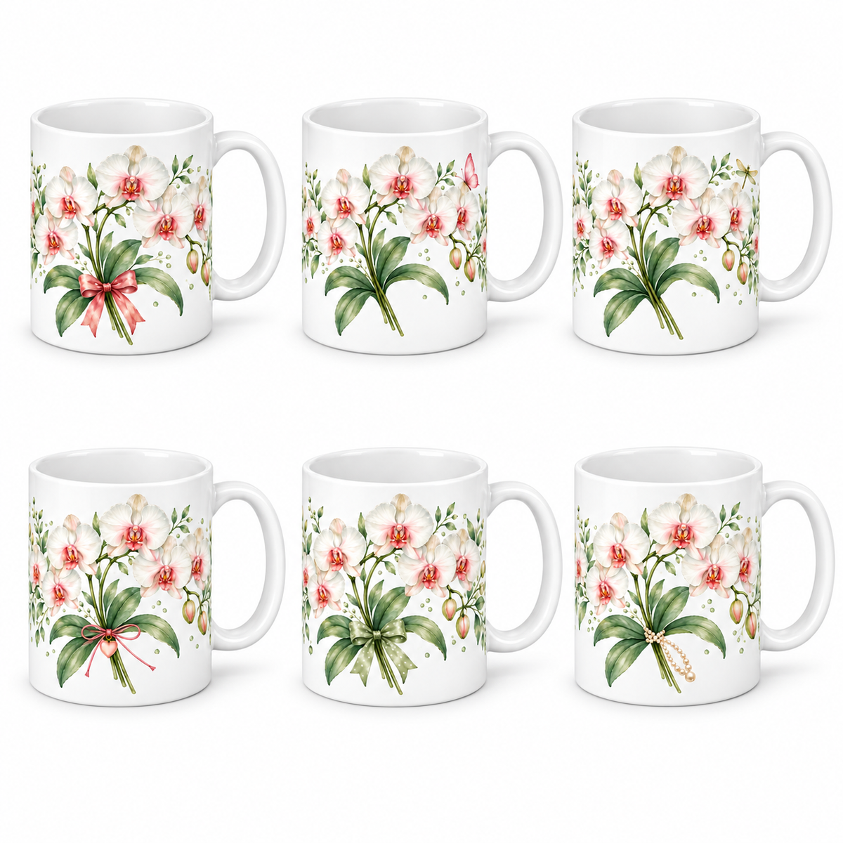 Lot de 6 mugs Orchidées - les six mugs de la série