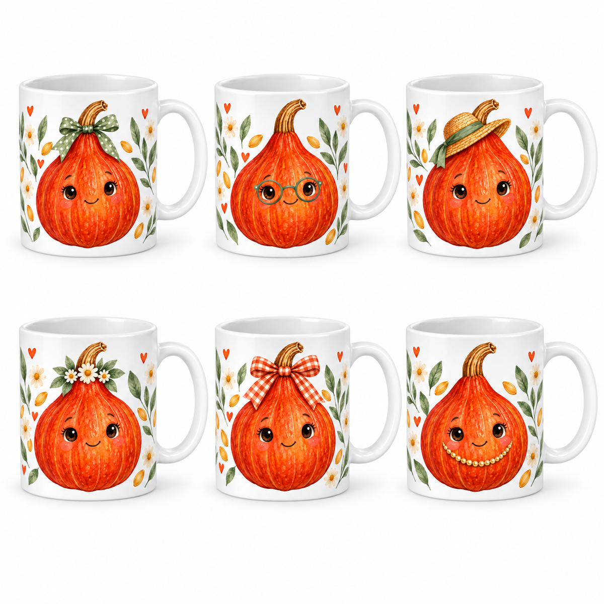 Lot de 6 mugs Potimarron aquarelle