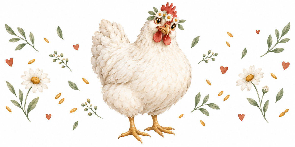 Visuel Poule couronne de fleurs