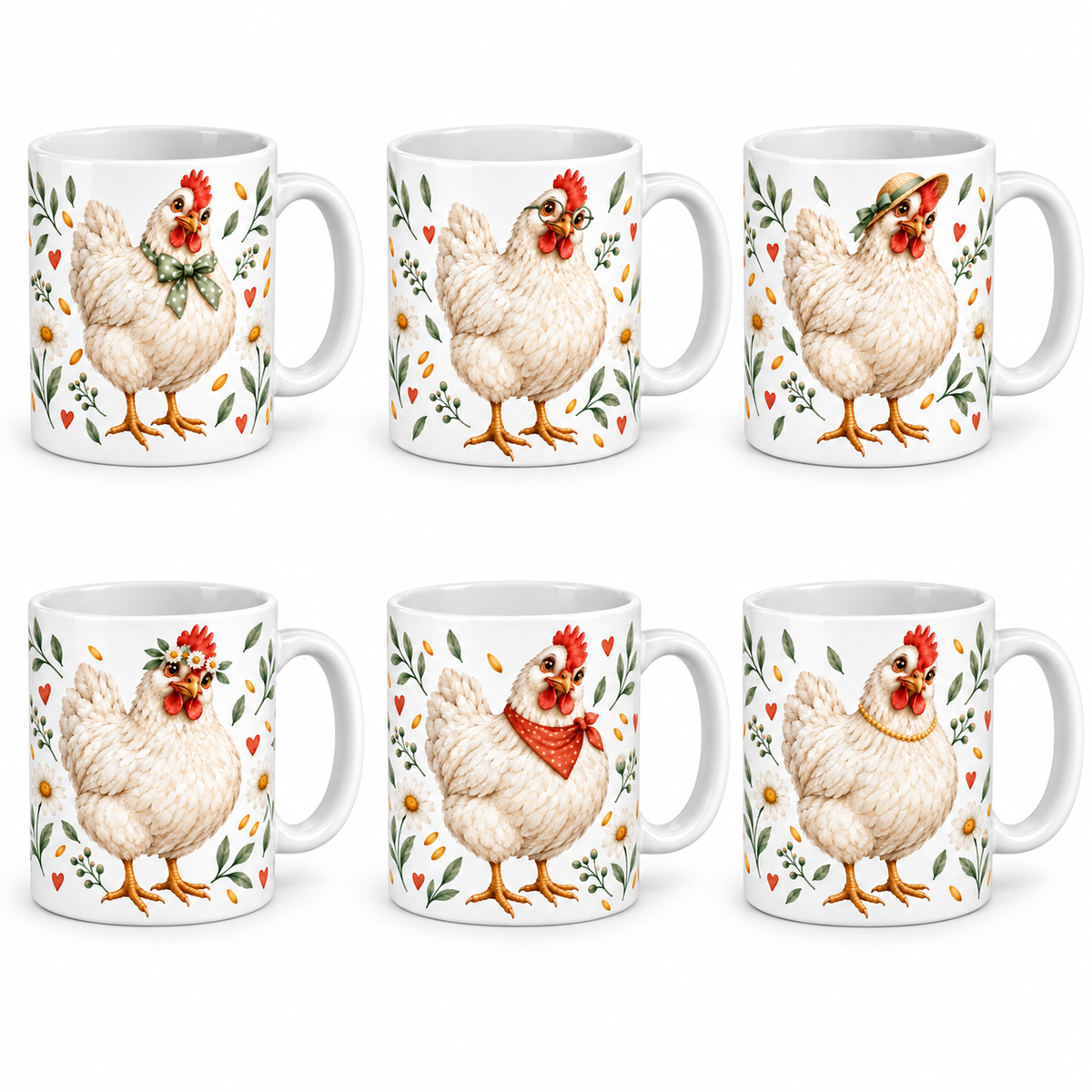 Lot de 6 mugs Poule - les six mugs de la série