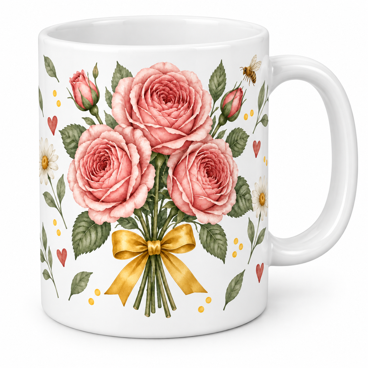 Mug Roses au nœud doré et abeille