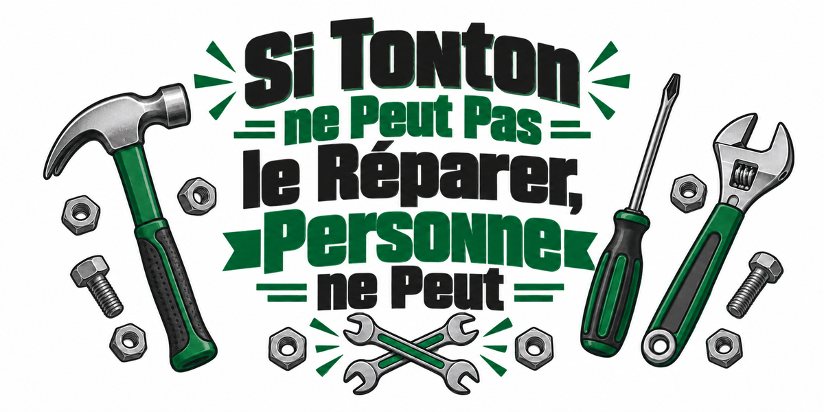 Visuel illustré outils verts et texte Si Tonton ne peut pas le réparer, personne ne peut