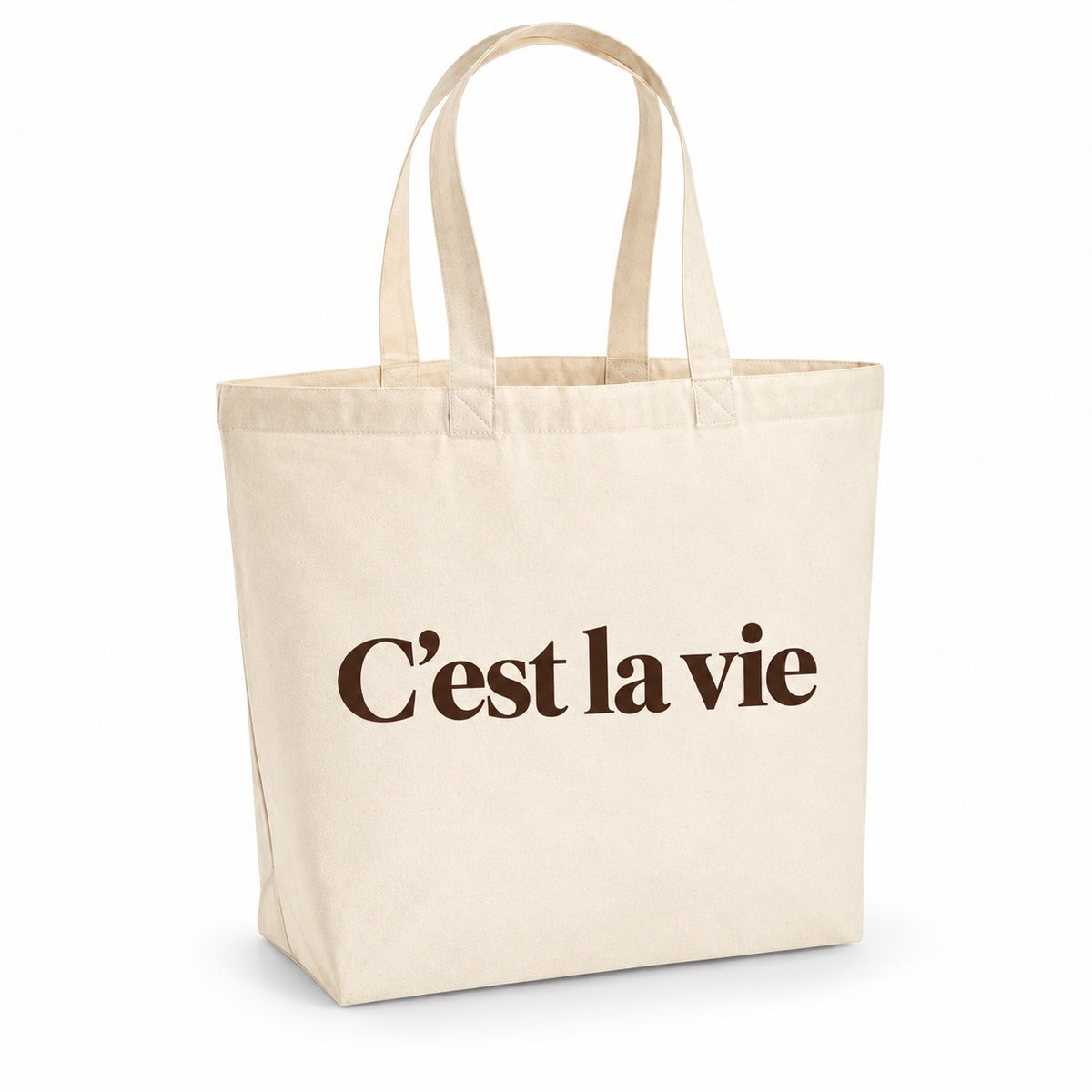 Tote bag « C'est la vie » Premium, cabas à soufflet en coton naturel 200 g/m² de 18 litres, typographie serif minimaliste