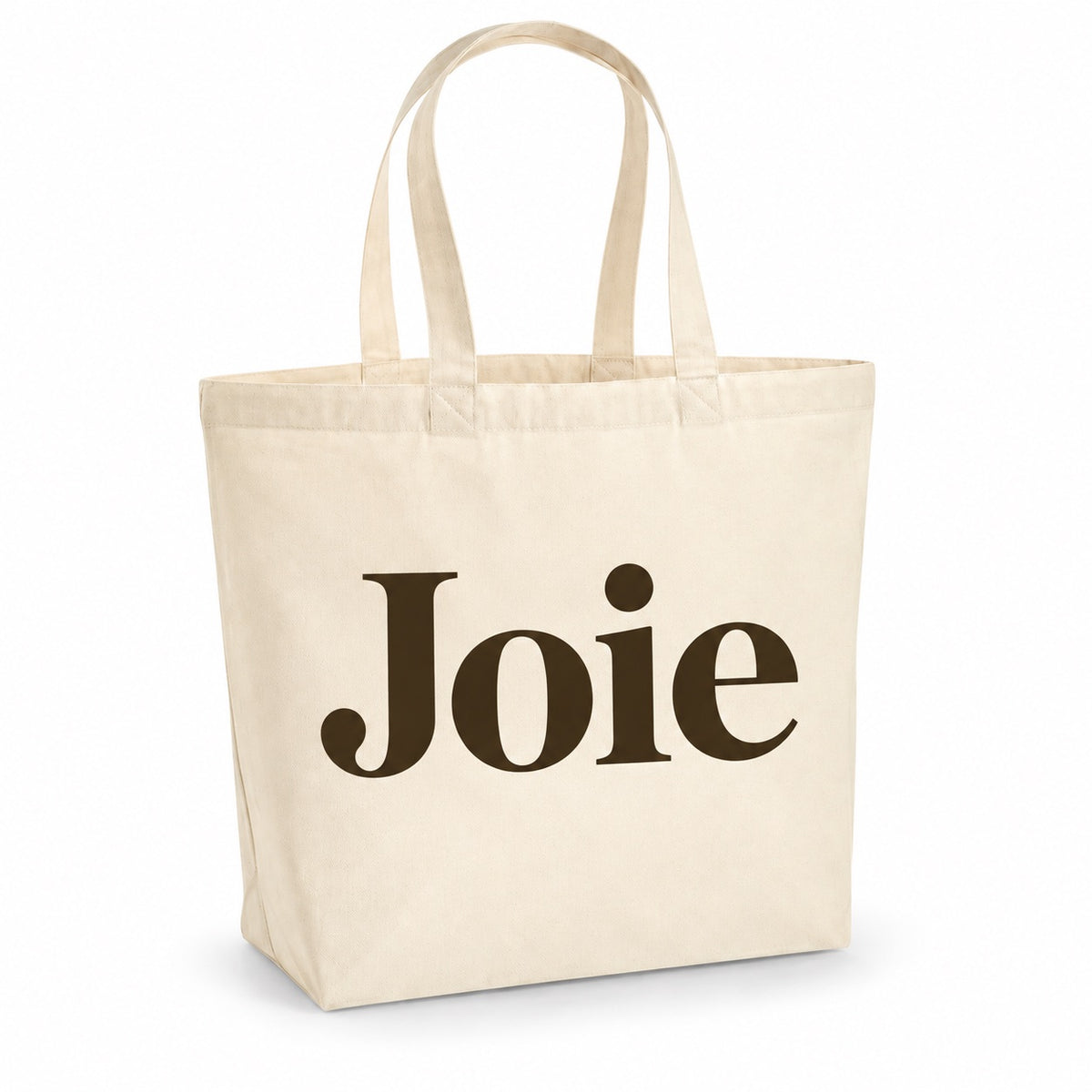 Tote bag « Joie » Premium, cabas à soufflet en coton naturel 200 g/m² de 18 litres, typographie serif minimaliste