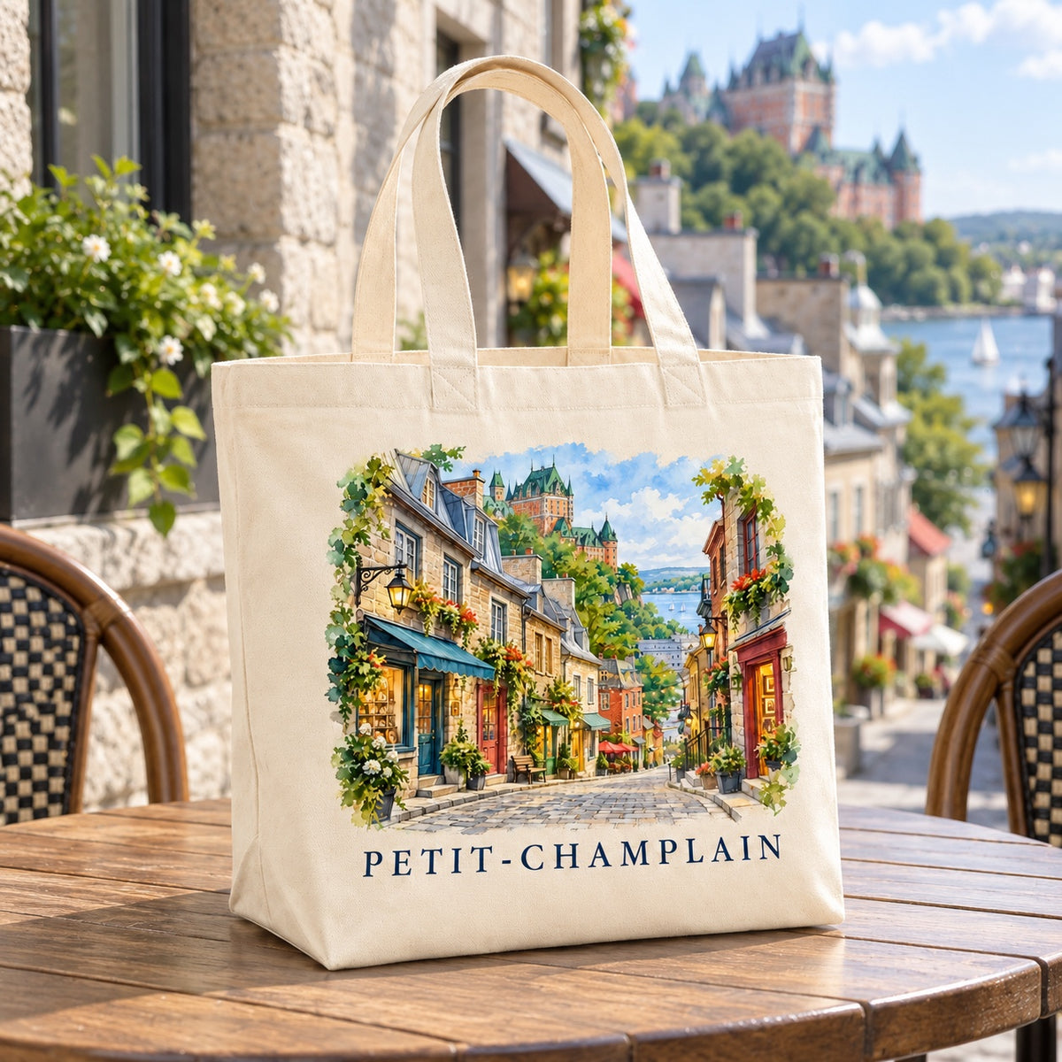 Tote bag Petit-Champlain Premium posé dans un intérieur
