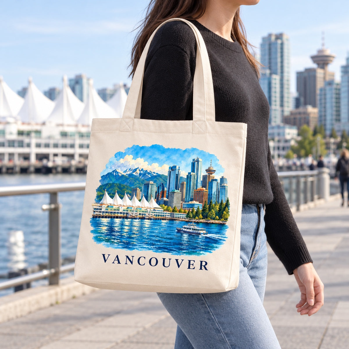 Tote bag Vancouver Premium porté à l'épaule