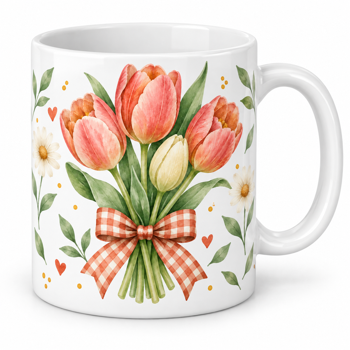 Mug Tulipes au vichy rouge