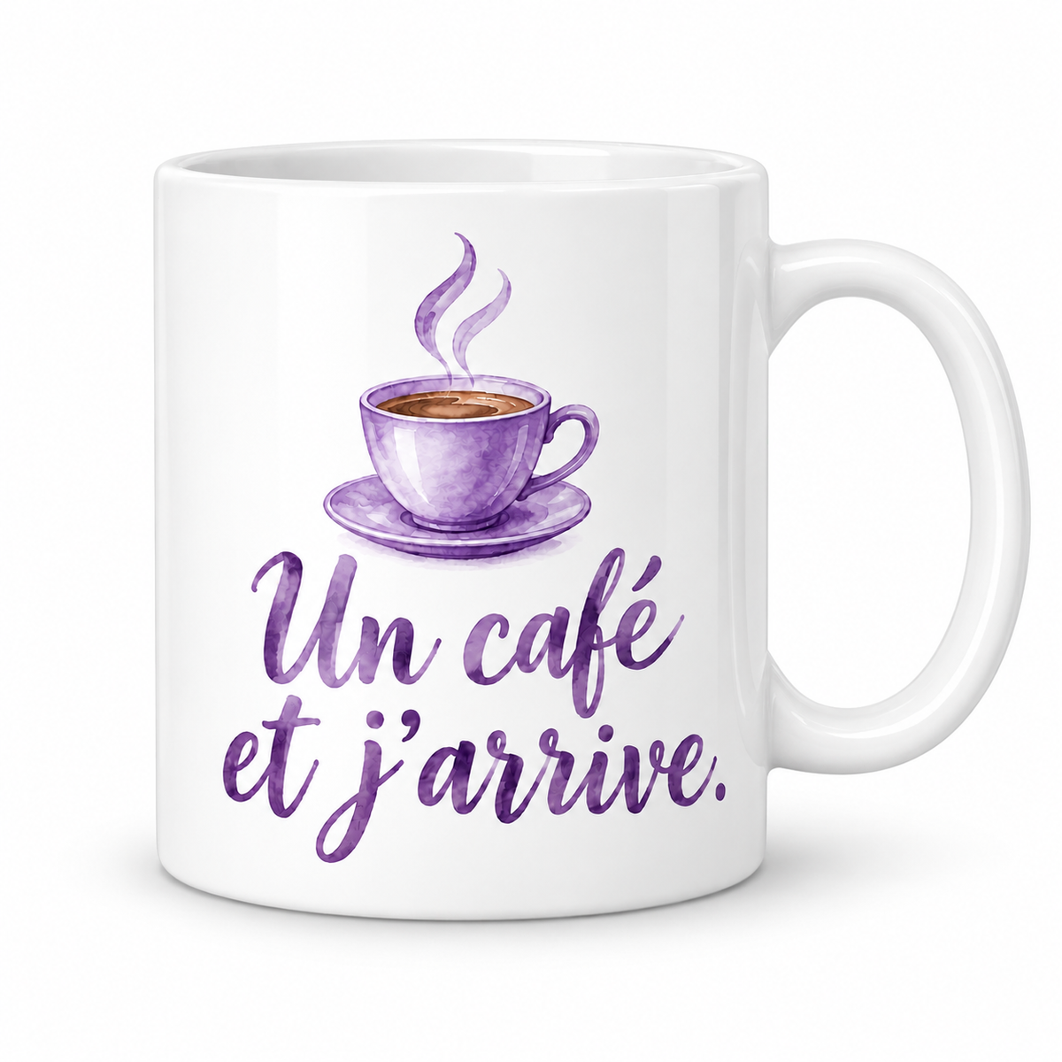 Mug Un café et j'arrive lavande