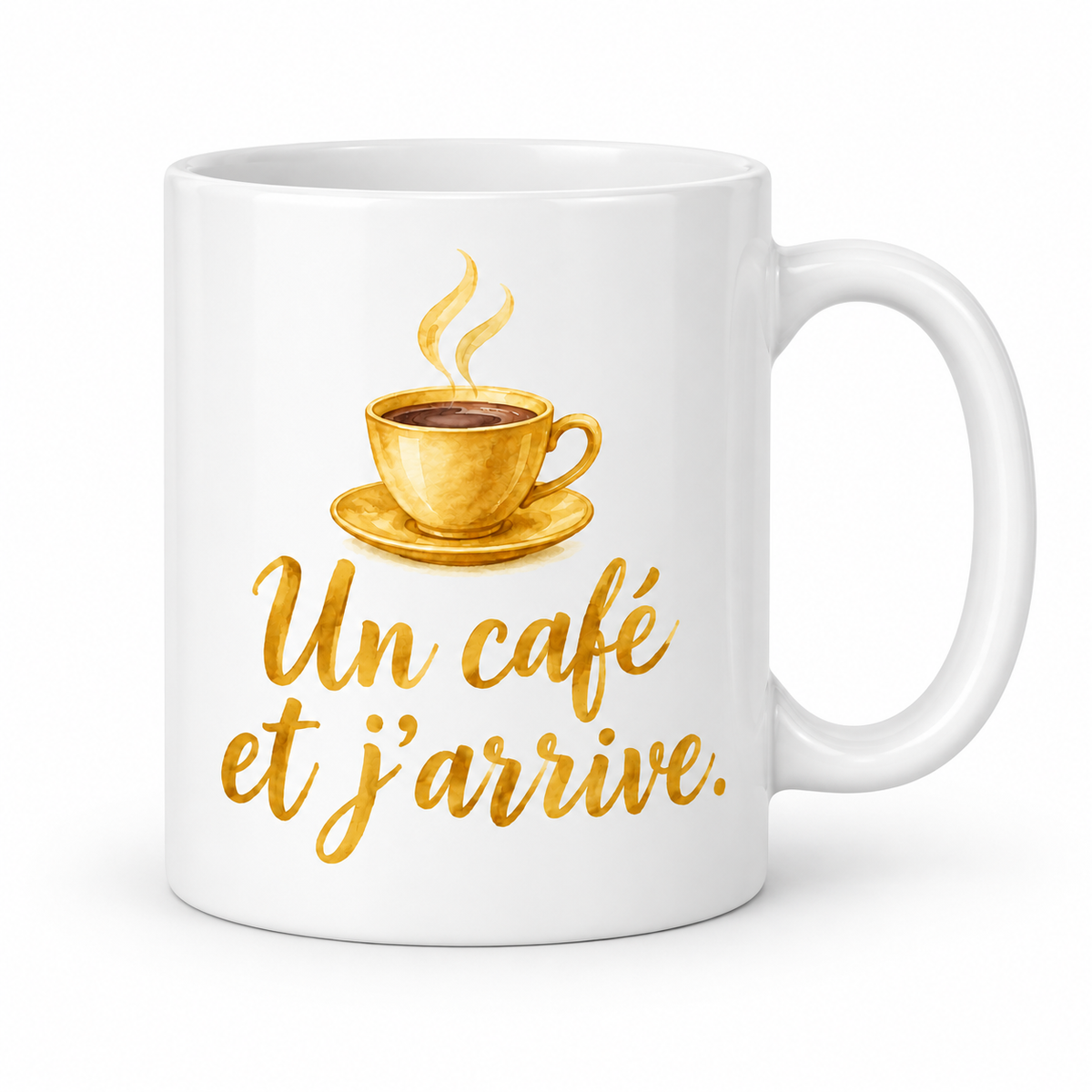 Mug Un café et j'arrive jaune
